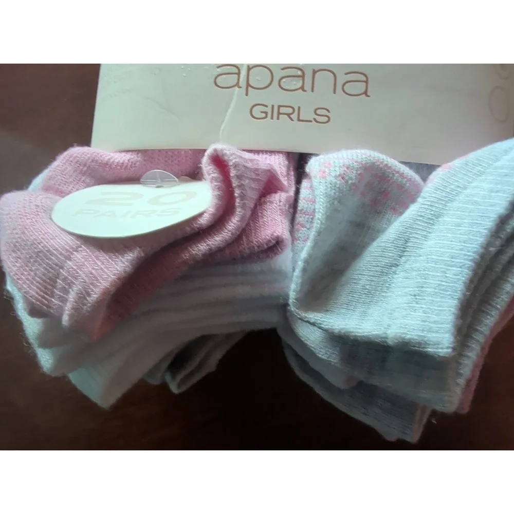 Apana 20 Pairs Toddler Girls Ankle Socks Pink White Grey Size 4-6 NEW
